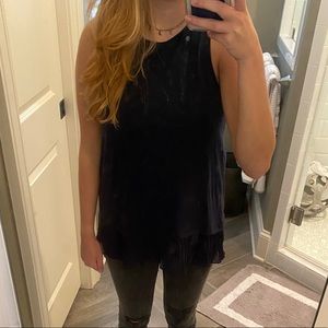 Hollister Long Navy Tank with Sheer Ruffle Hem